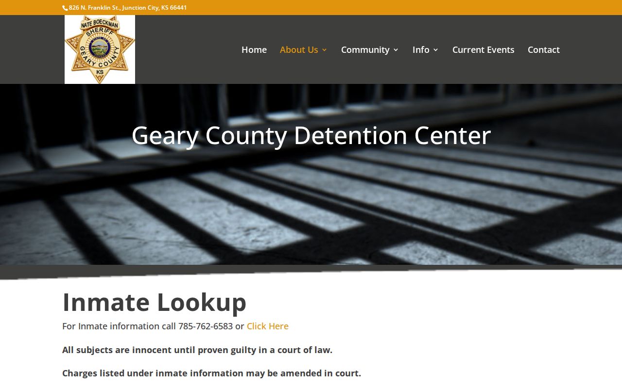 Geary County Detention Center booking and arrest record policy page