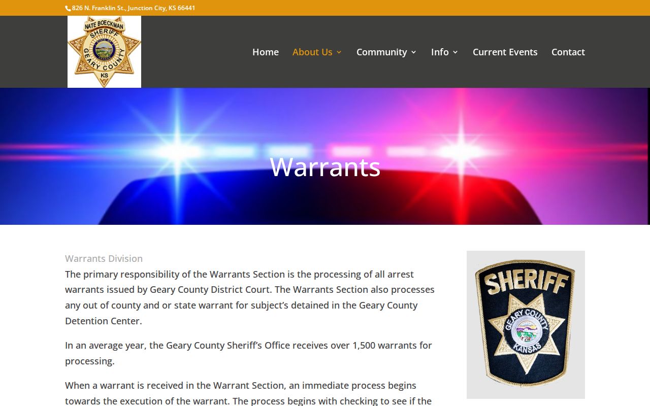 Geary County Sheriff's Office warrant-check procedure