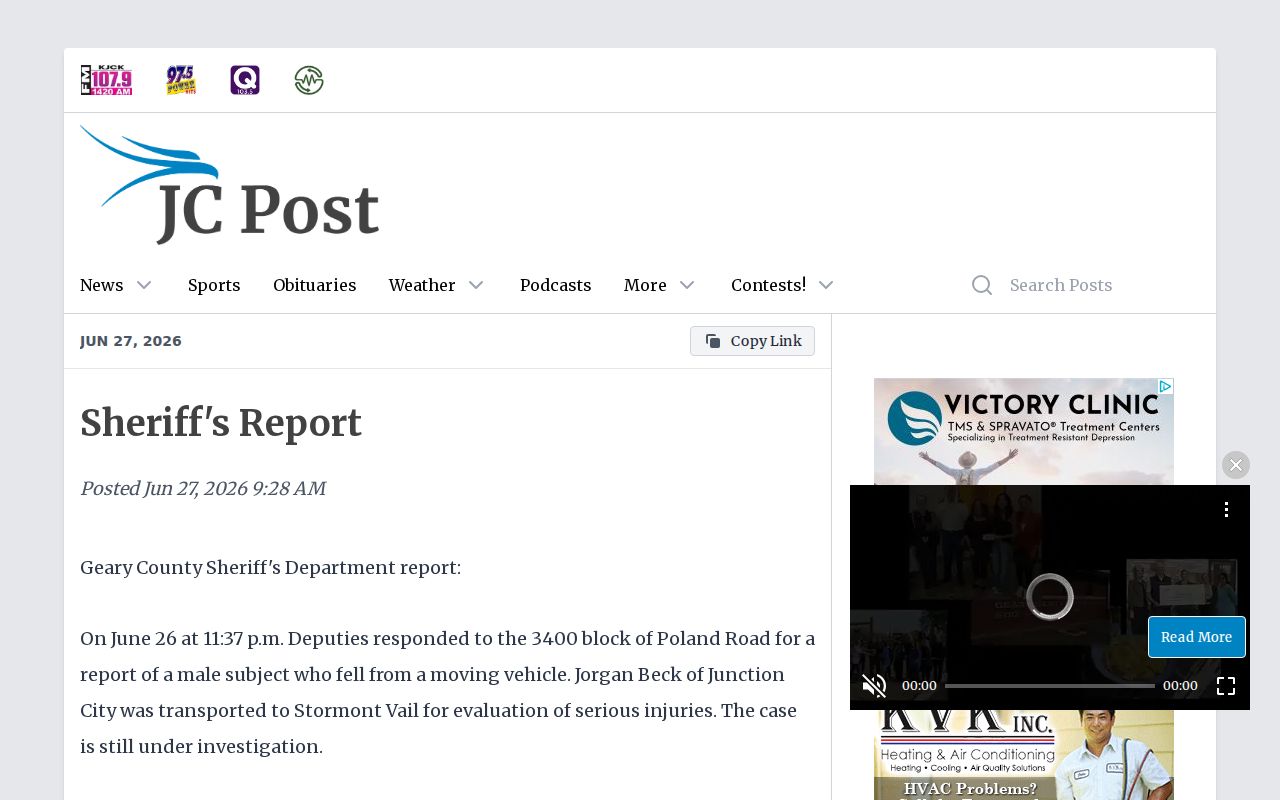Geary County JC Post sheriff arrest report